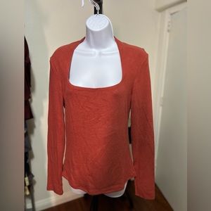 OGL Rust Orange Square Neck Long Sleeve Top